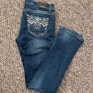 Grace Women's Blue Boot Cut Jeans with Embellished Pocket